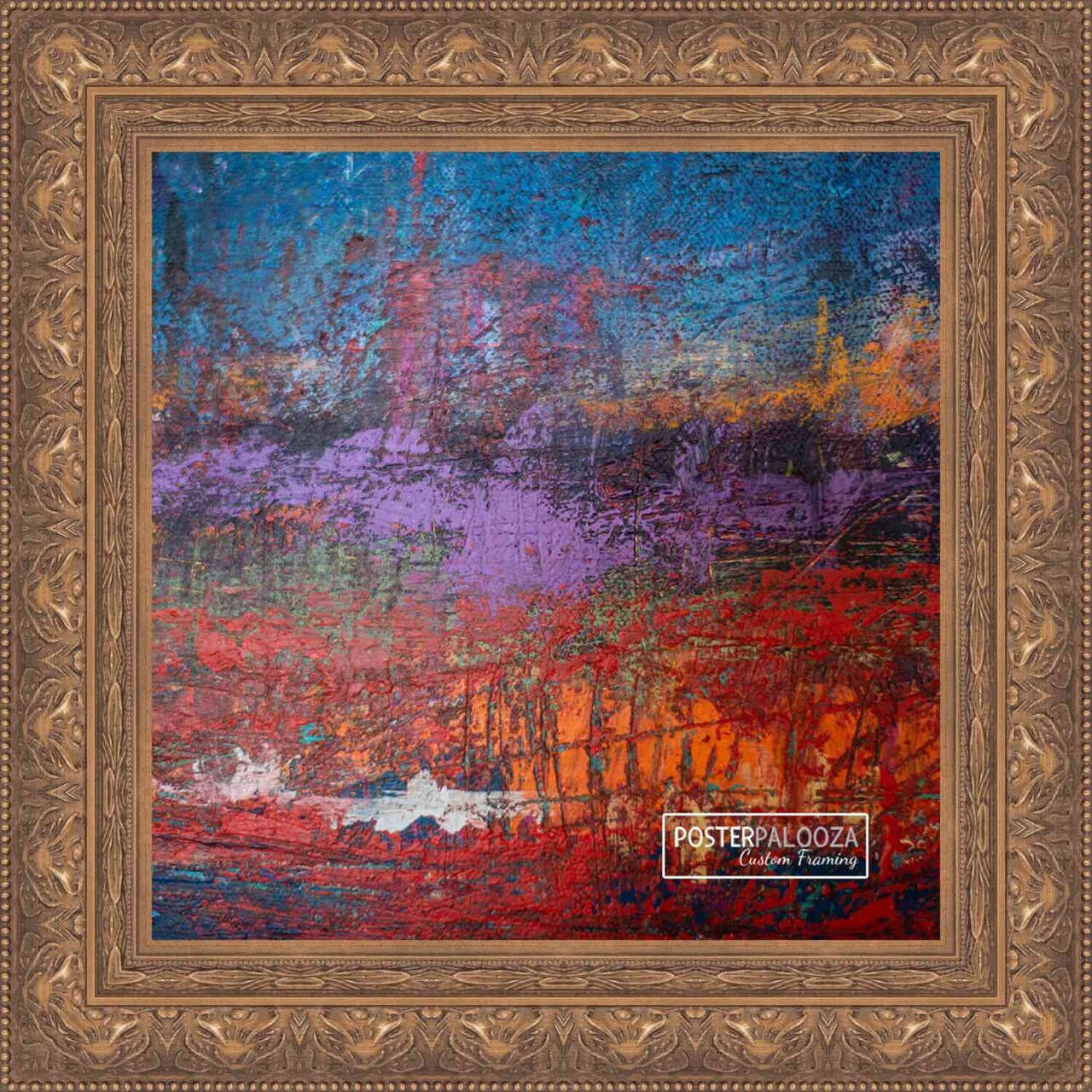 Square Museum Gold Picture Frame - UV Acrylic, Foam Board Backing, Hanging Hardware